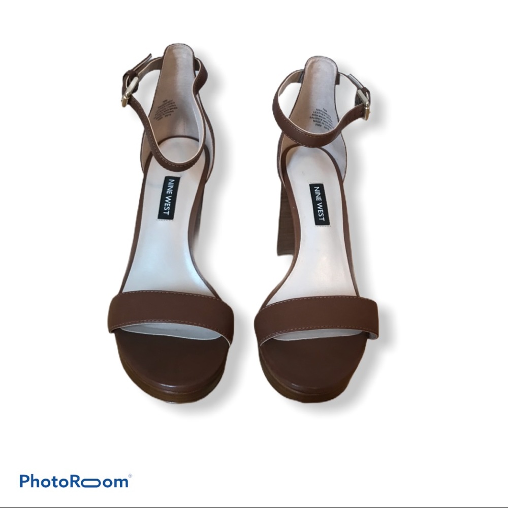 Nine West Brown Chunky Heel Platform Sandals